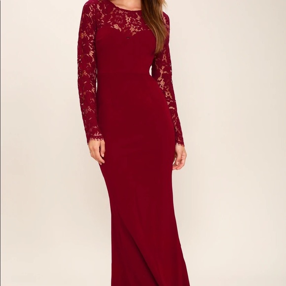 NEW Lulu's Whenever You Call Red Lace Maxi Dress - Picture 3 of 3